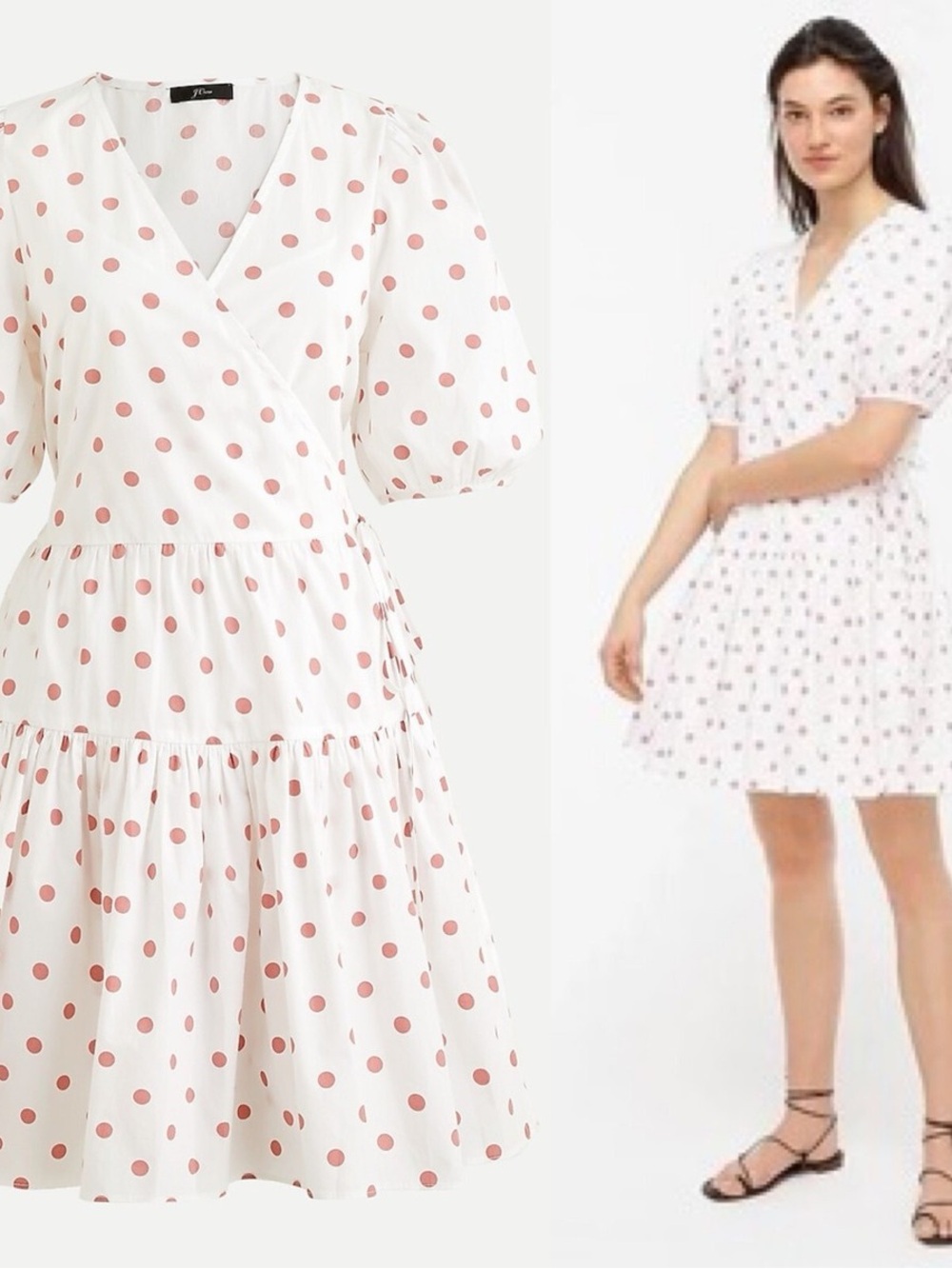 J. Crew White Mini Wrap Dress with Dusty Rose Polka Dots